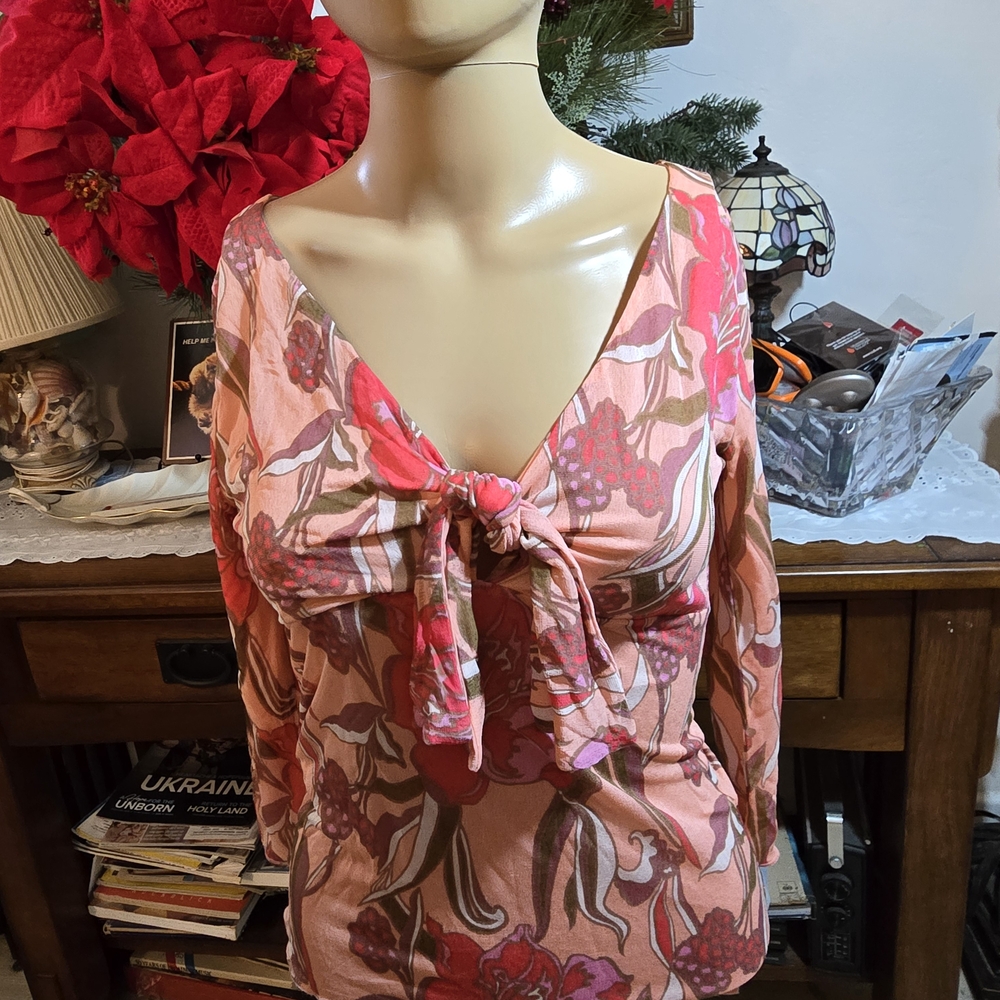 Floral Pink Tie-Front Women's Top